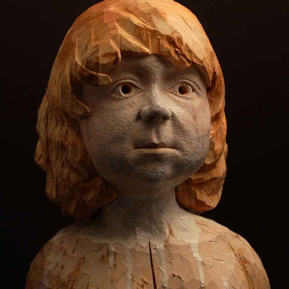 portrait sculpture in wood by jamie frost