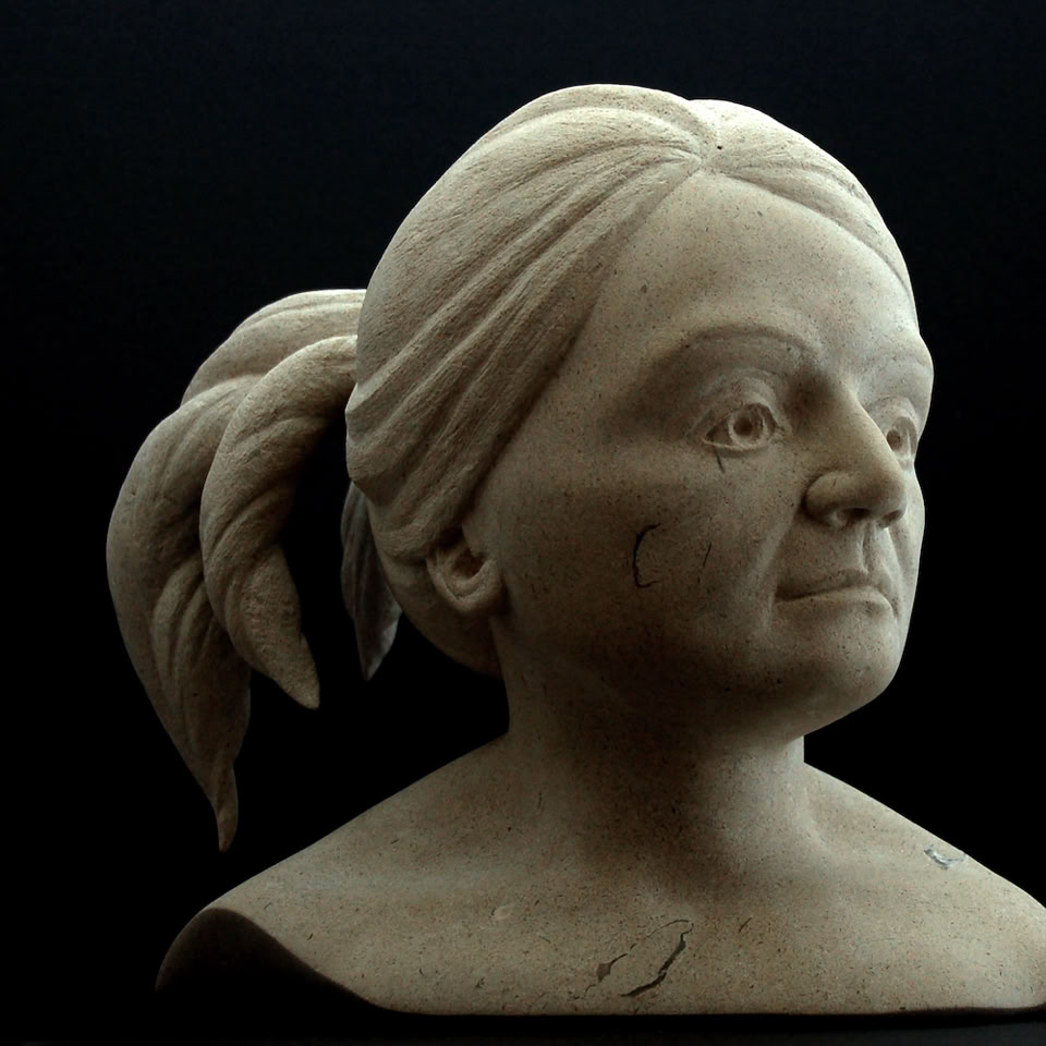 portrait sculpture in stone by jamie frost